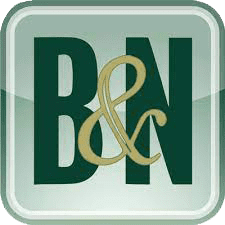 Logo with stylized letters B, N, and ampersand in green and gold tones.